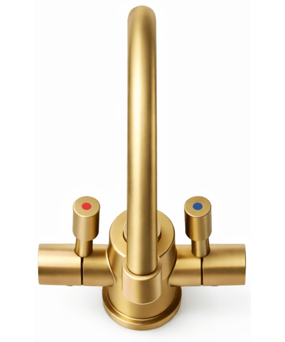 Lumina – Faucet and under-sink system for hot and cold water – Brushed gold finish – Side